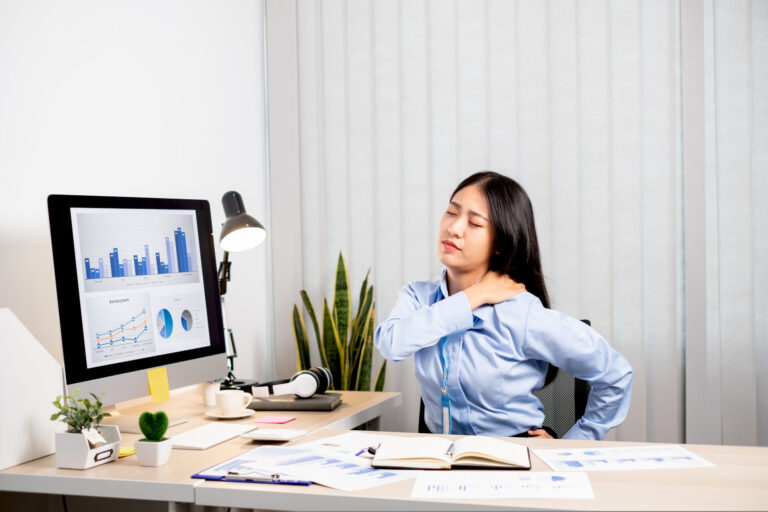 Asian,Female,Accountant,Is,Tired,From,Working,In,A,Chair,